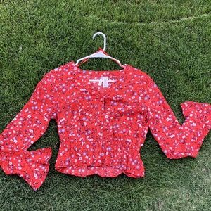 long sleeve orange floral blouse